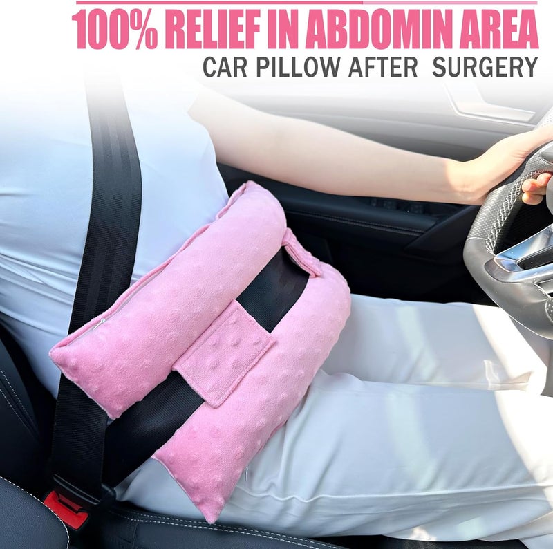 HapiPoppy Hysterectomy Seatbelt Pillow Hysterectomy Recovery Must Haves Post Surgery Abdominal Pillows with Ice/Hot Pocket for Tummy Tuck C-Section Recovery Gifts Minky Dot Coral - Image 3